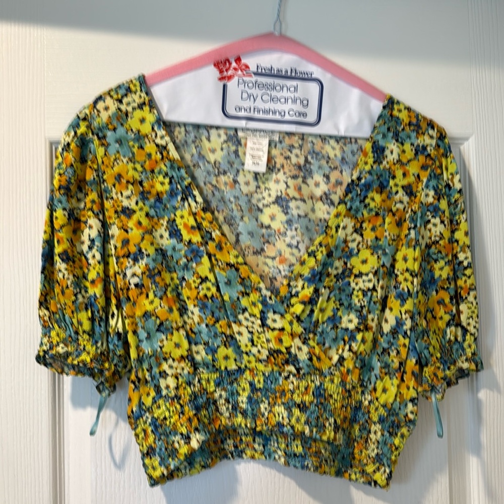 L Space smocked faux wrap crop top